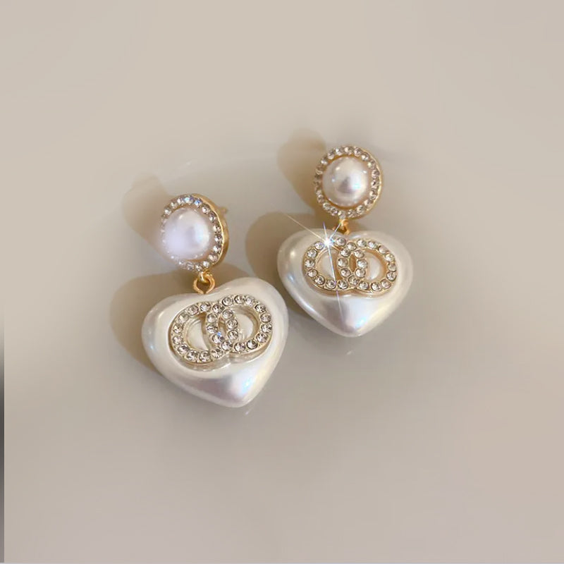 Classic Heart Shared Pearl Earrings