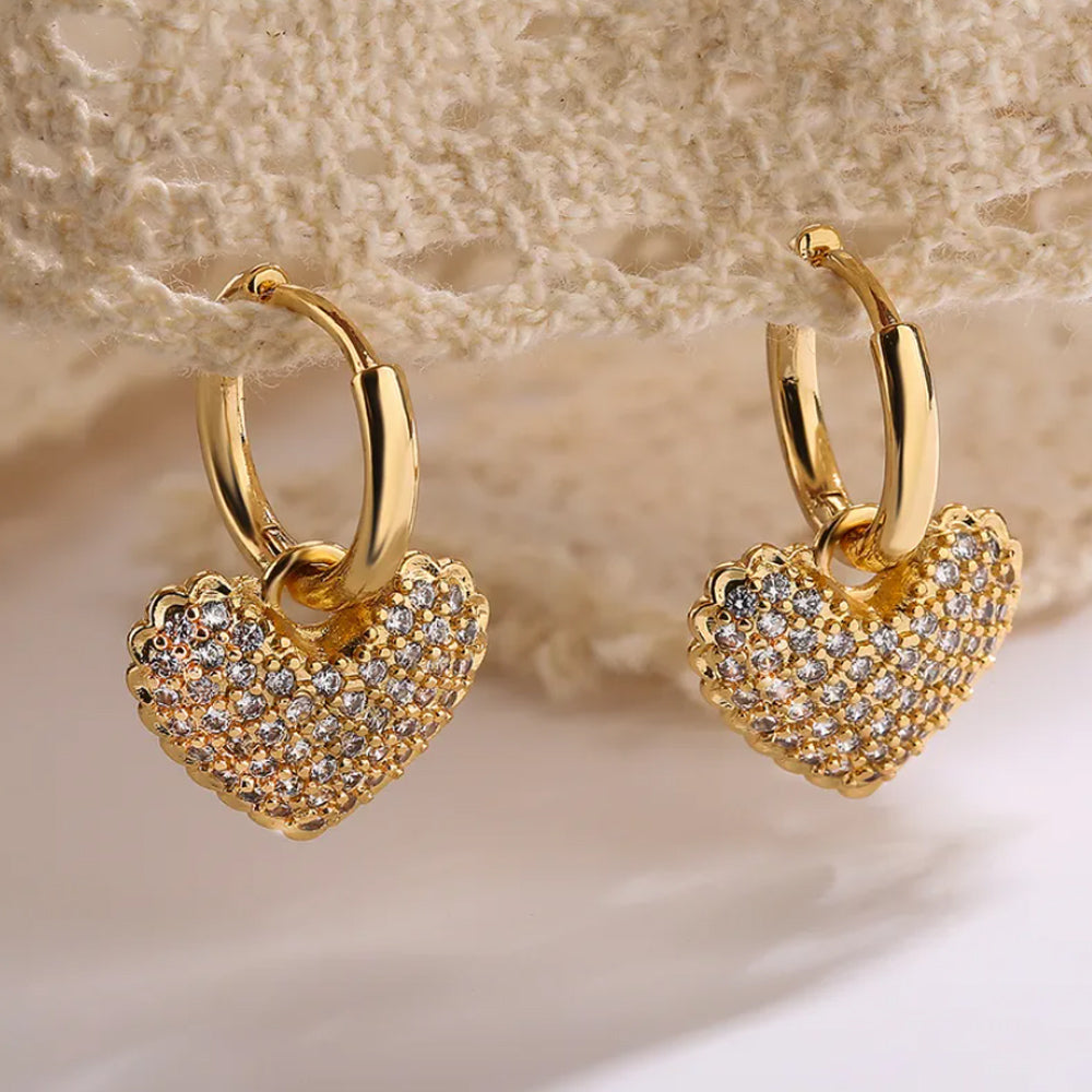 Cute Heart Hoop Earrings 18K Gold Plated