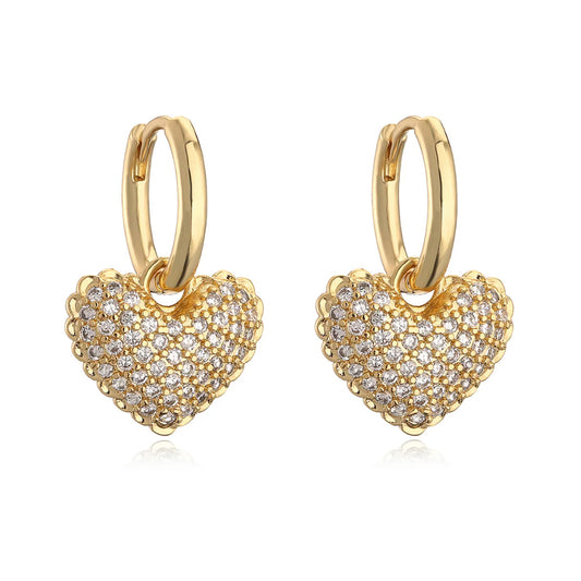 Cute Heart Hoop Earrings 18K Gold Plated