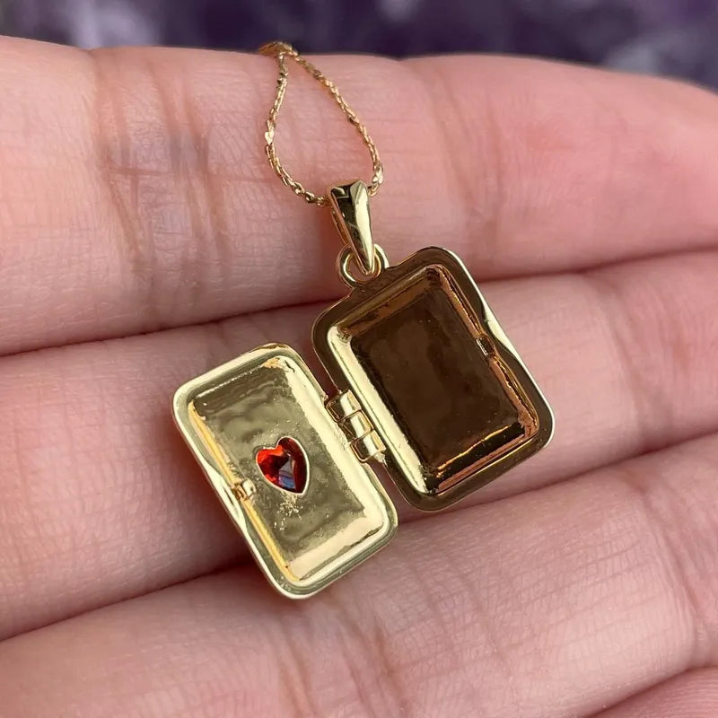 Heart Zircon 18K Gold Plated Locket Pendant Necklace