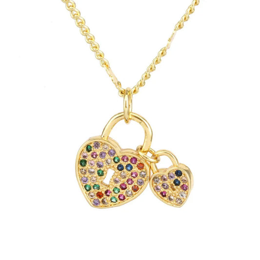 Love Lock Copper Gold Plated Zircon Pendant Necklace - PEACHY ACCESSORIES