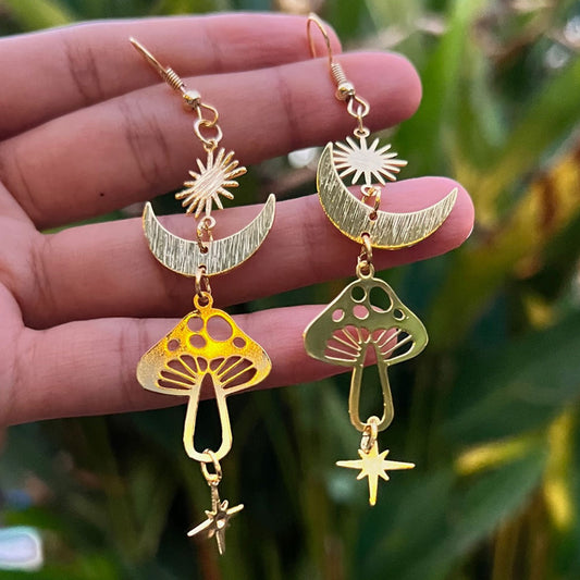 Bohemian Mushroom, Sun, Moon & Star Tassel Earrings - PEACHY ACCESSORIES