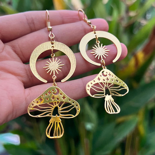 Bohemian Mushroom, Sun & Moon Tassel Earrings - PEACHY ACCESSORIES