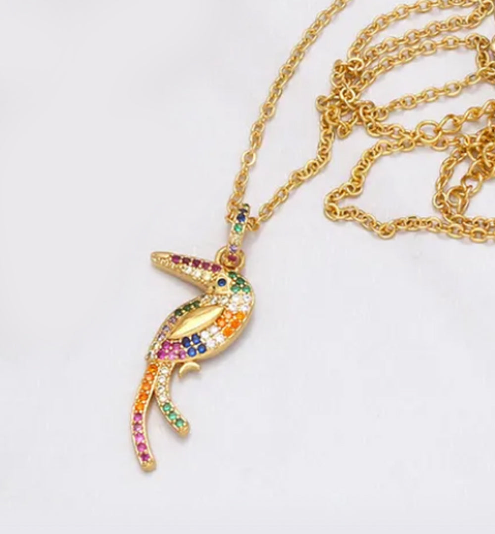 Parrot 18K Gold Plated Zircon Copper Necklace - PEACHY ACCESSORIES