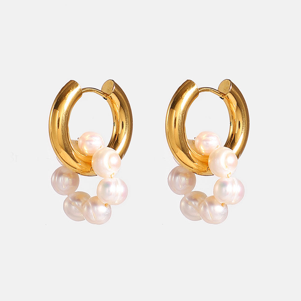 Classic Celebrity Pearl Hoops - 18K Gold Plated