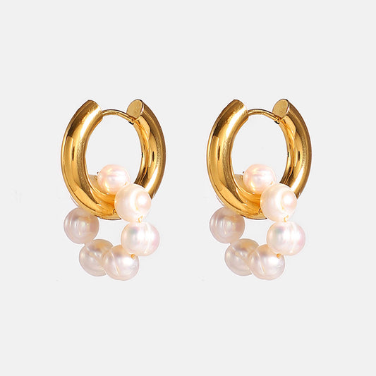 Classic Celebrity Pearl Hoops - 18K Gold Plated