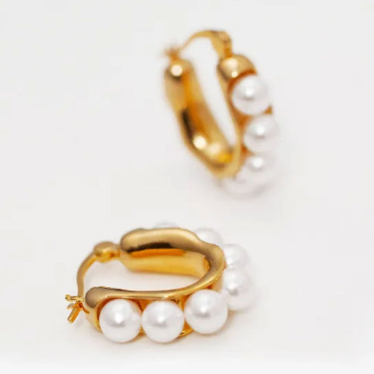 Pearl Hoops 18K Gold Plated Earrings
