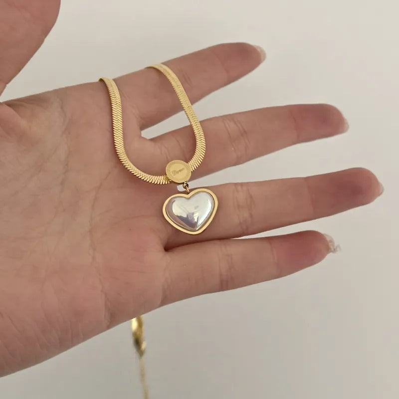 Pearl Heart Snake Chain Necklace 18K Gold Plated