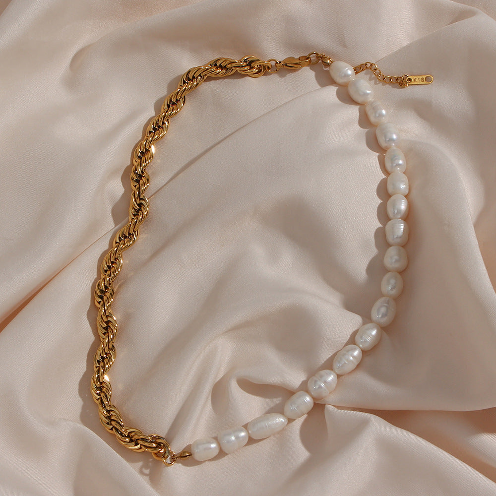 Classic Pearl twisted Chain - 18K Gold Plated Natural Freshwater Pearl