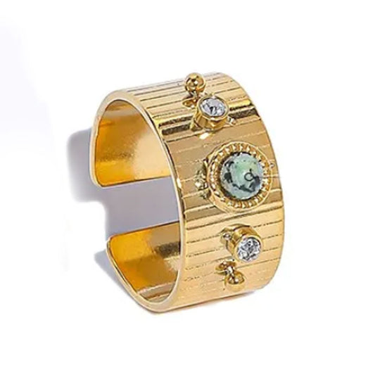 Natural Marble Stone Ring - 18K Gold Plated