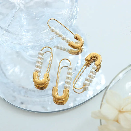 Cute Safety Pin Earrings 18K Gold Plated