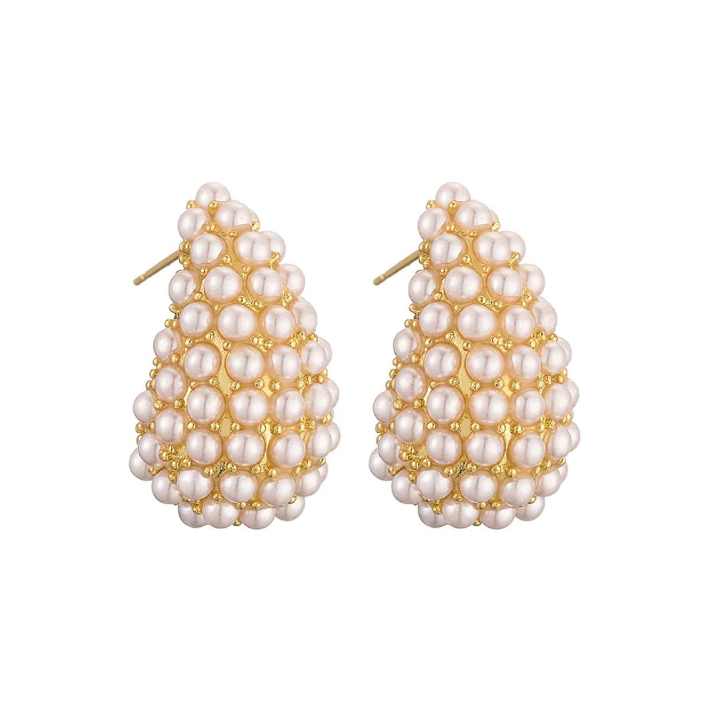 Classic Pearl Drop Stud Earrings 18K Gold Plated