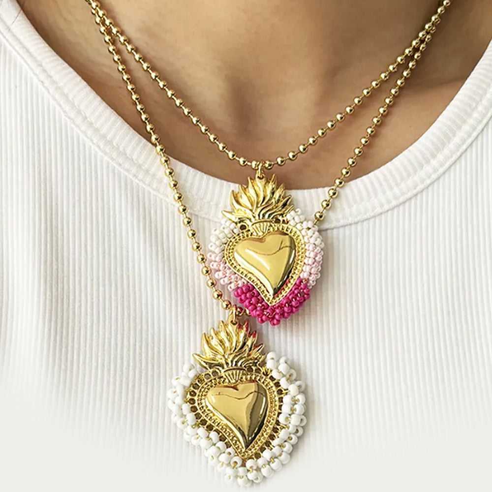 Large Chunky White Pearl Heart Necklace 18K Gold Plated