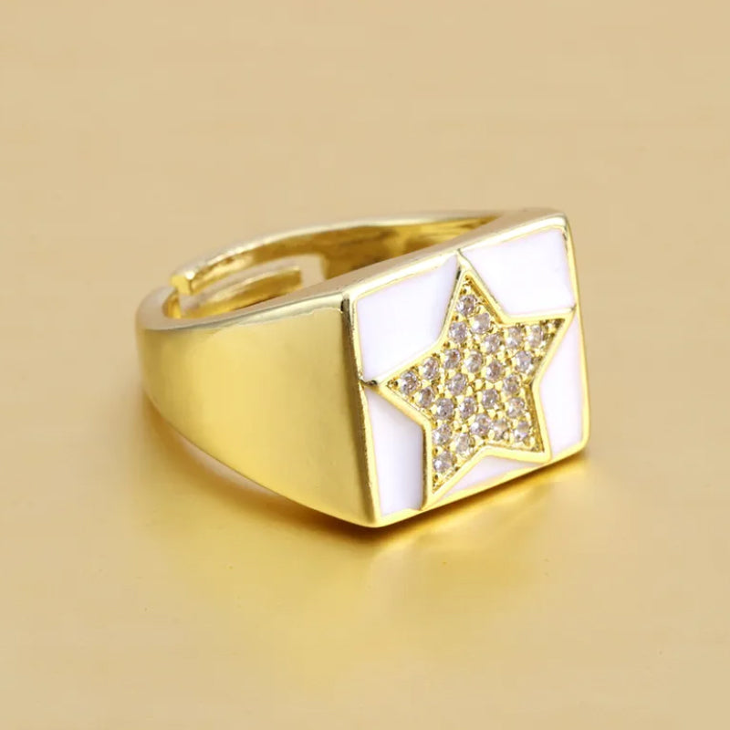 Enamel Zircon Adjustable Gold Plated Ring - PEACHY ACCESSORIES