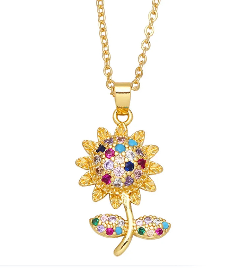 Sunflower Zircon 18K Gold Plated Pendent Necklace - PEACHY ACCESSORIES