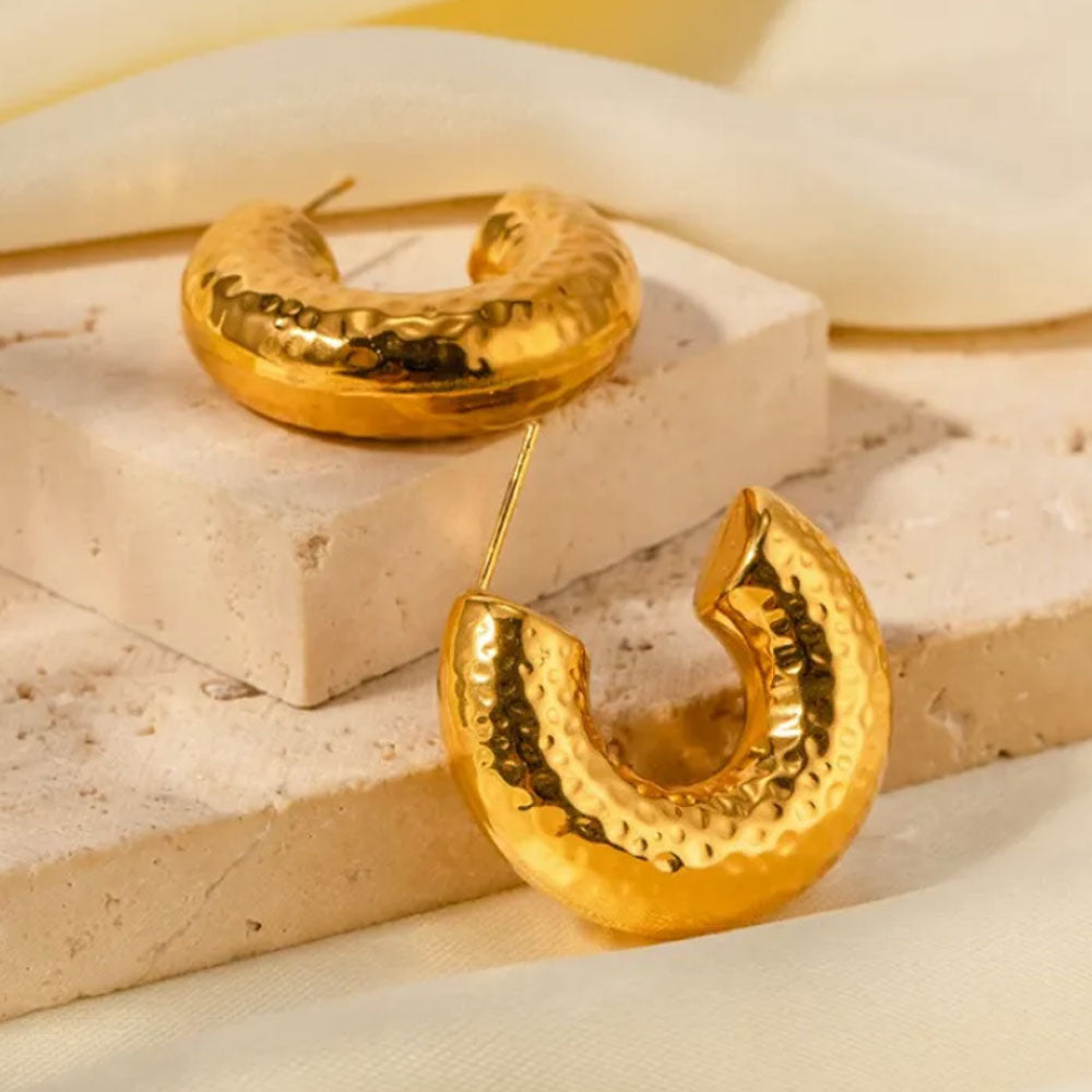 Classic Textured Hoop Earrings - 18K Gold Plated