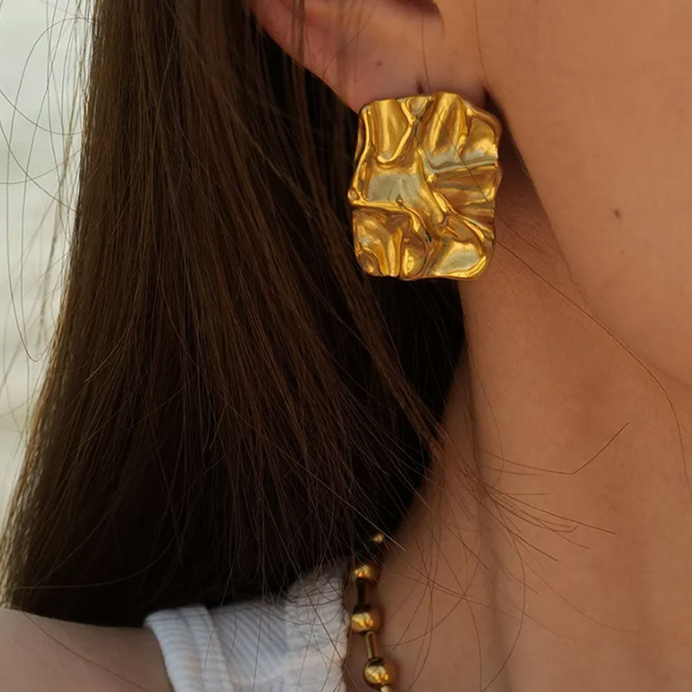 Exquisite Abstract Textured Earrings - 18K Gold Plated
