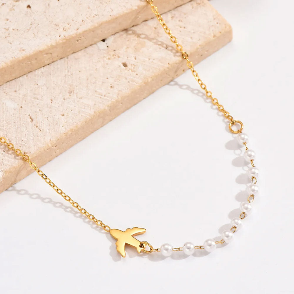 Travel Airplane Pear Necklace - 18K Gold Plated