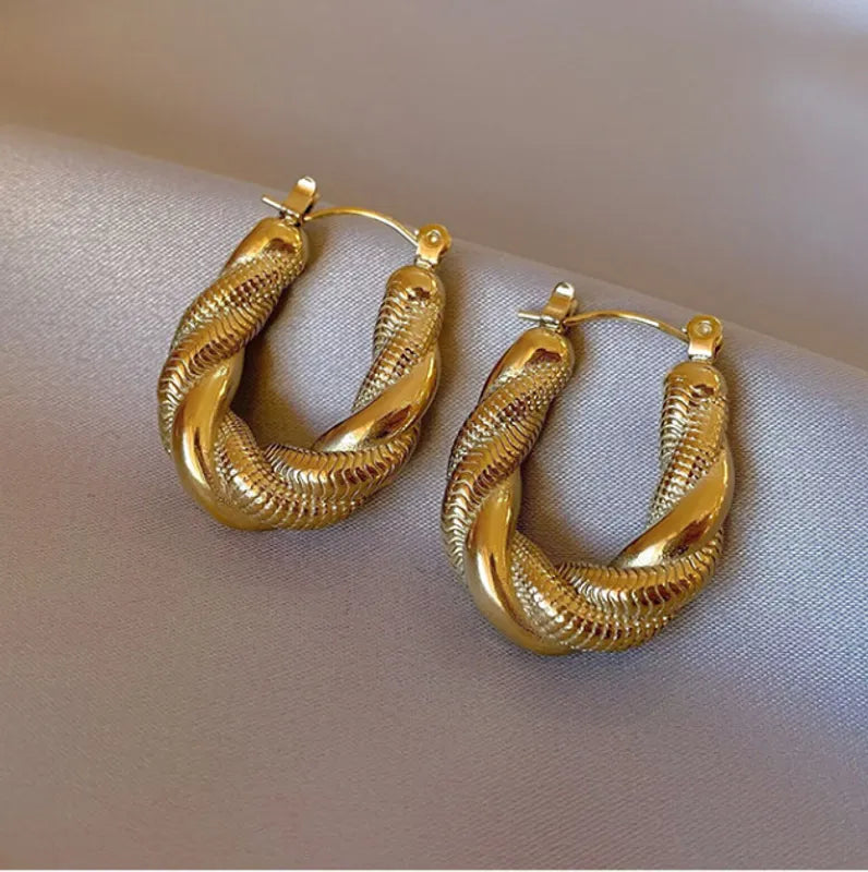 Classic Twisted Hoop Earrings 18K Gold Plated